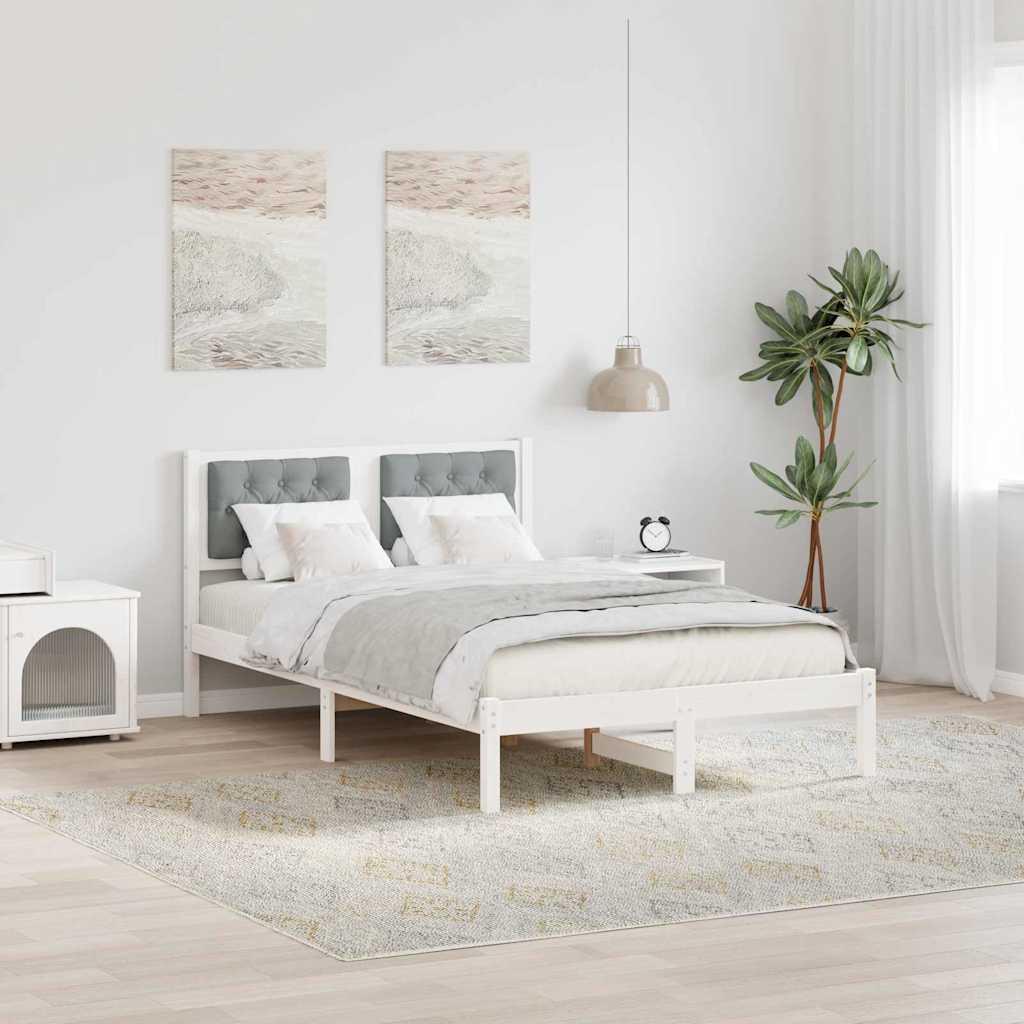 Sengestel med hovedgærde Lysegrå 120 x 190 cm Massiv fyrretræ