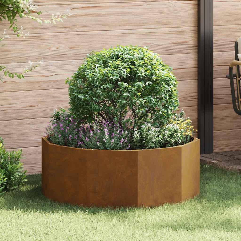 Plantekasse i cortenstål 90 x 90 x 35 cm - rusten rund havekrukke