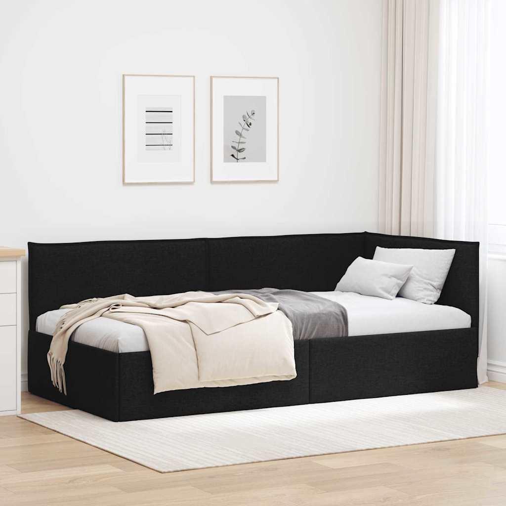 Hjørnesengramme med hovedgærde Sort 80 x 200 cm Stof
