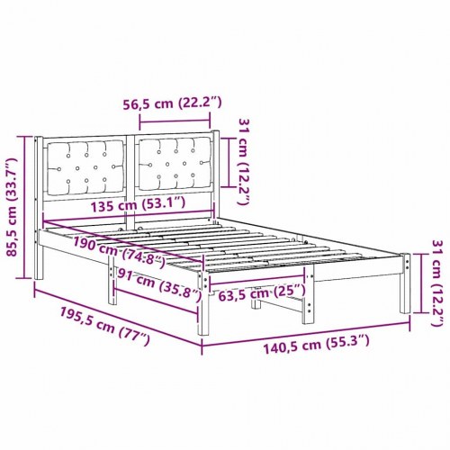 Sengestel med hovedgærde i massivt fyrretræ - sort 135 x 190 cm