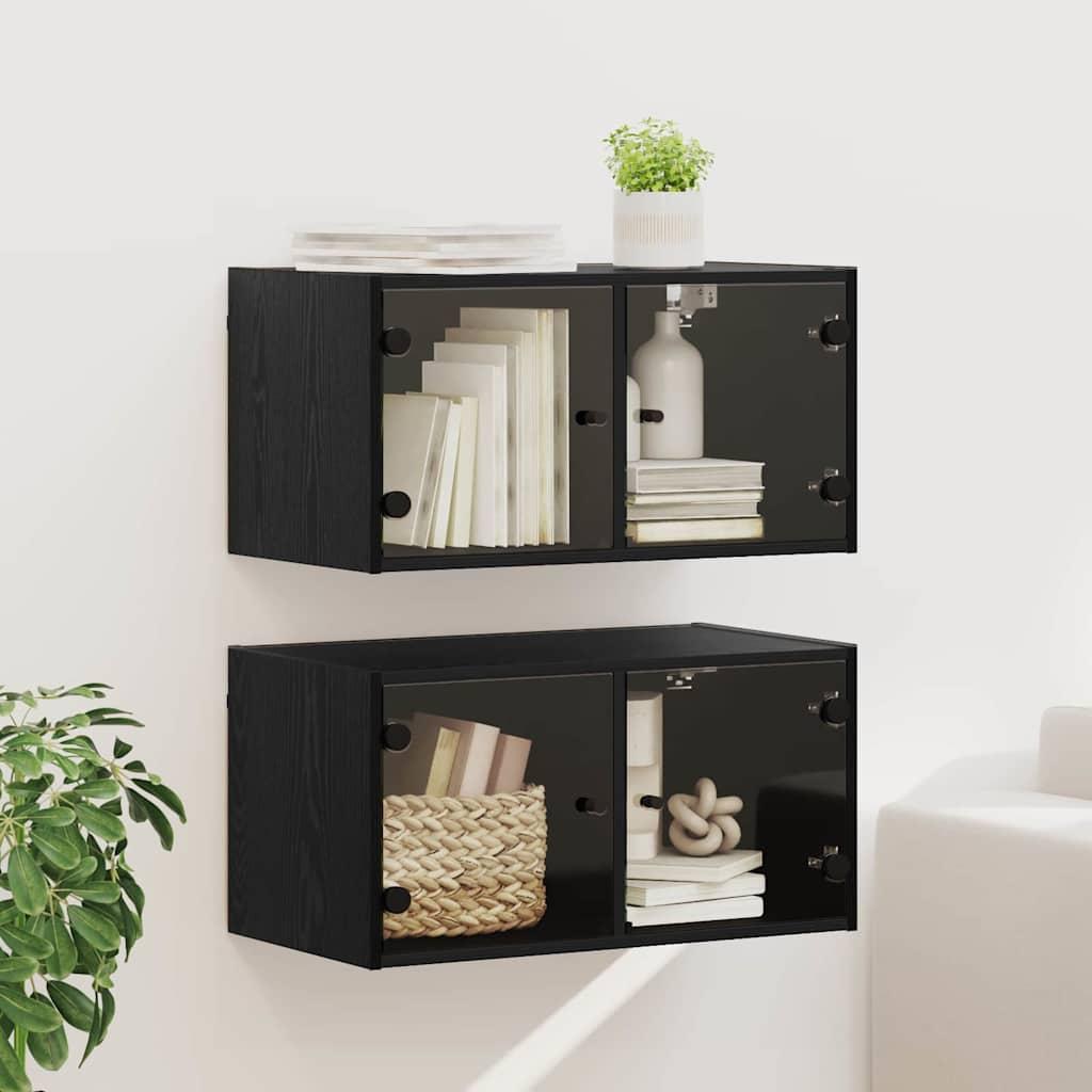 Væggeskabe 2 stk Sort eg 68 x 37 x 35 cm Konstrueret træ