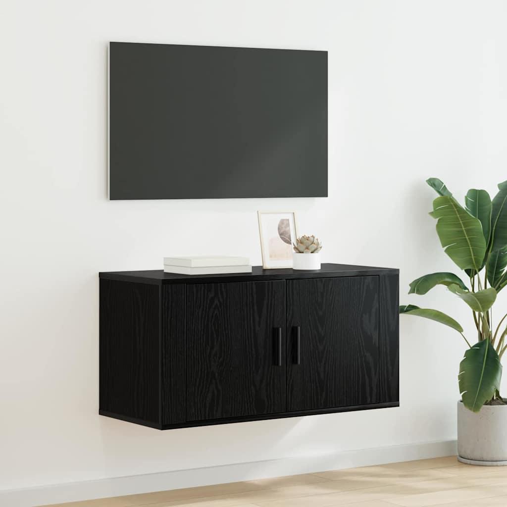 Vægmonteret TV Skab Sort eg 80 x 34,5 x 40 cm Konstrueret træ