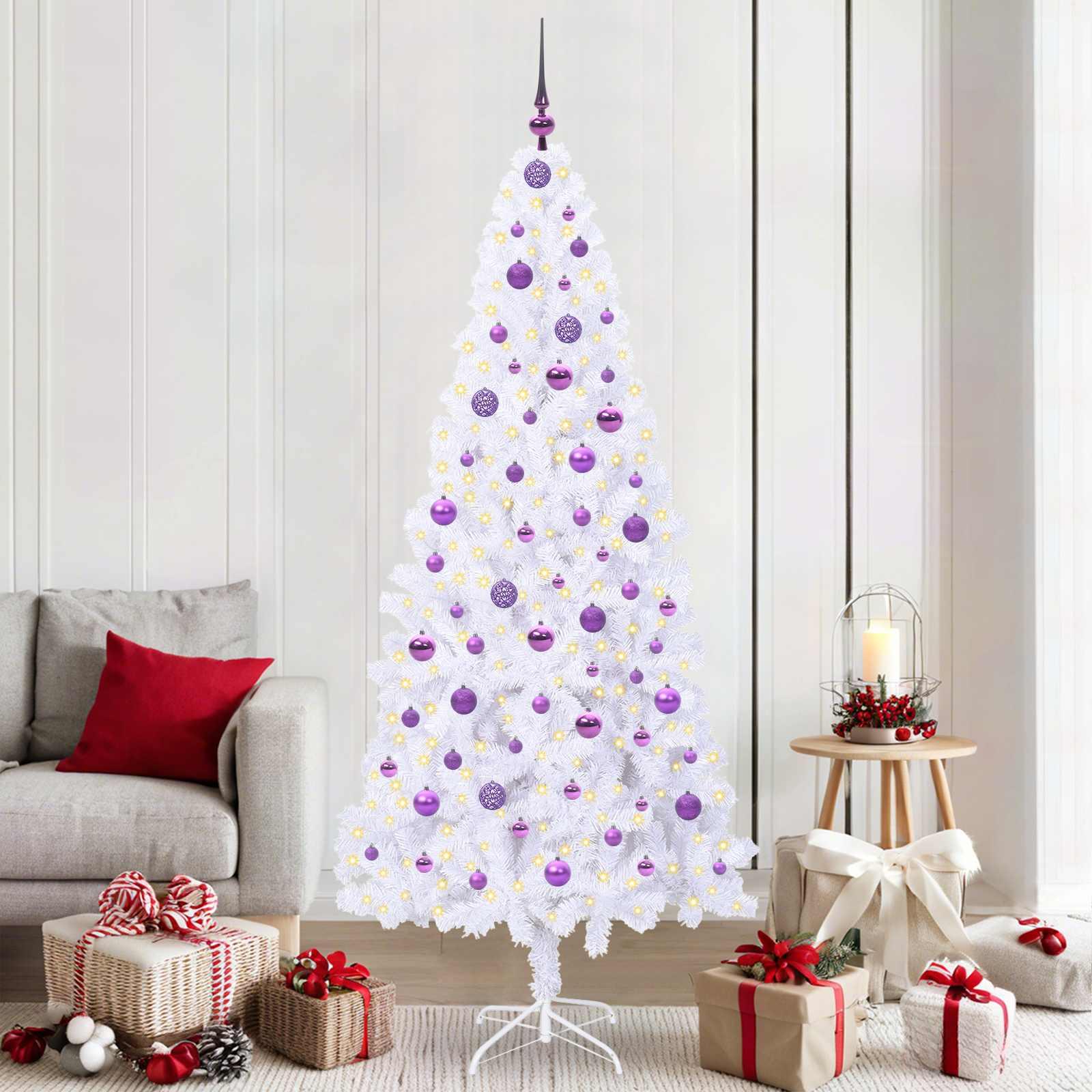 Kunstigt juletræ med 300 LED'er Hvid 210 cm PVC og Stål