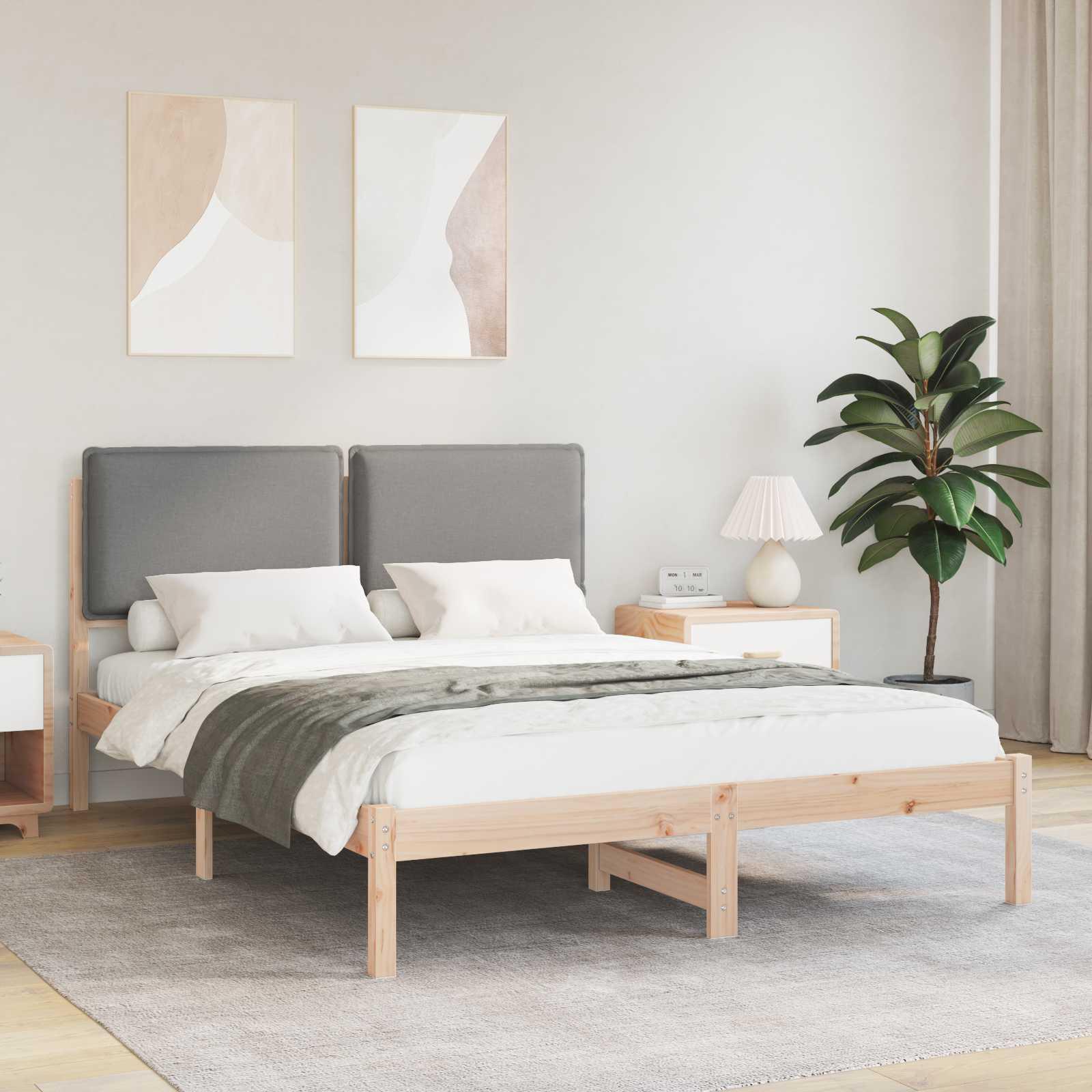 Sengestel med Polstret Hovedgavl Lysegrå 150 x 200 cm