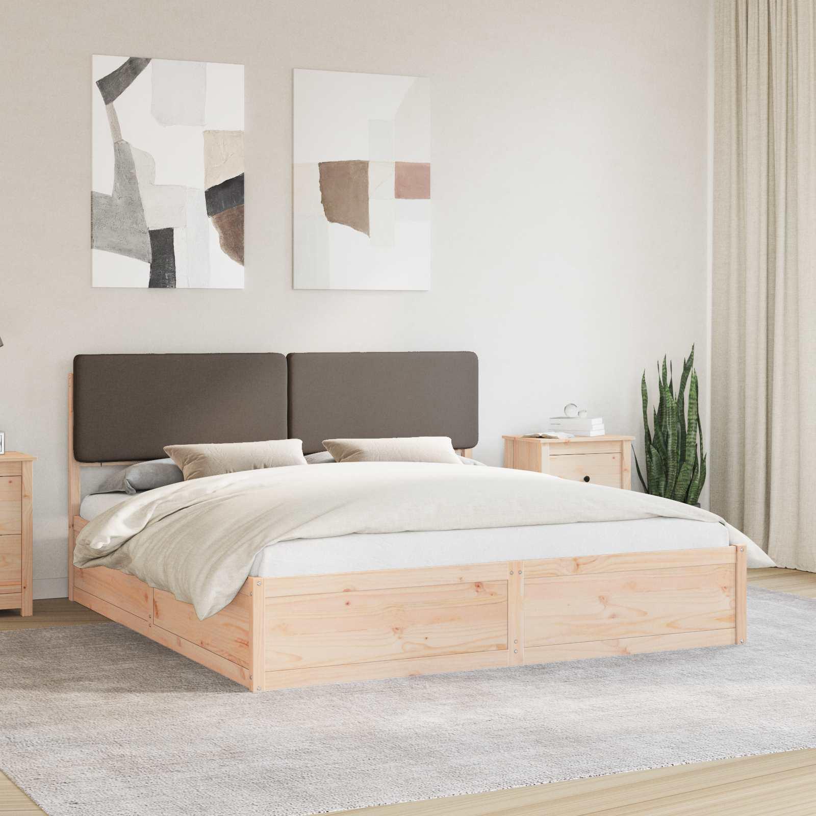 Sengestel med polstret hovedgavl - gråbrun 180 x 200 cm, massivt fyrretræ