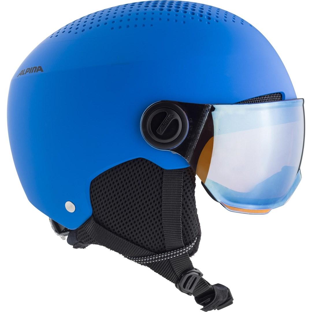 Skihjelm med visir ALPINA Zupo Visor Q-Lite, blå mat 54-58 cm