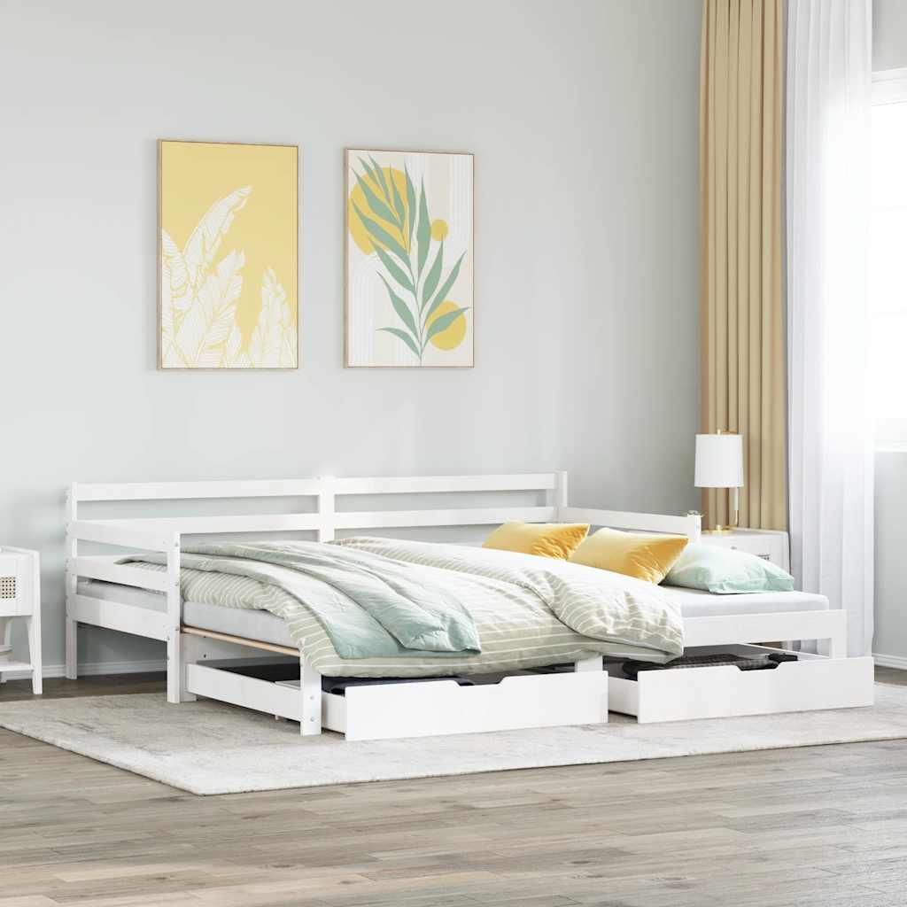 daybed med udtræk og skuffer uden madras 90x200 cm hvid