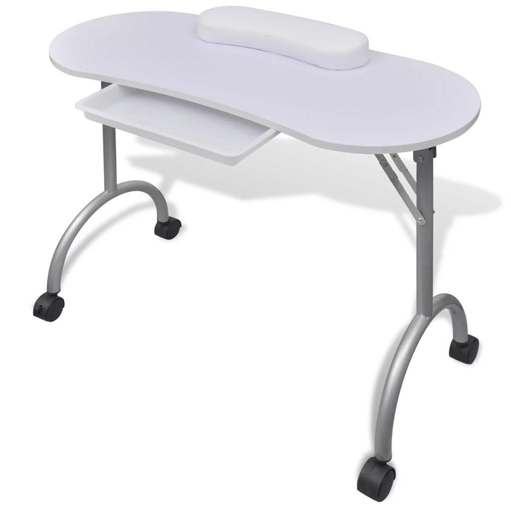 Manicurebord med hjul sammenfoldelig hvid
