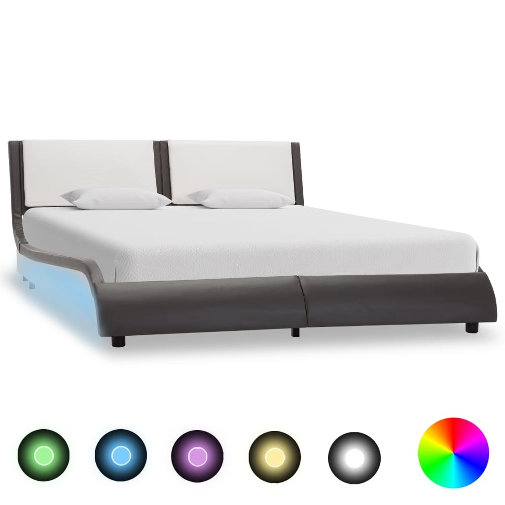 Sengestel med LED uden madras grå og hvid 120x190 cm