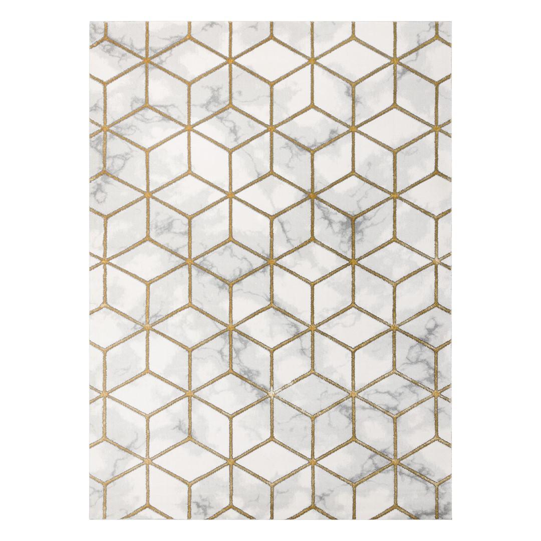 Gulvtæppe Hakano Estema Cubes 80×150 - cremefarvet med sennepsgul og grå