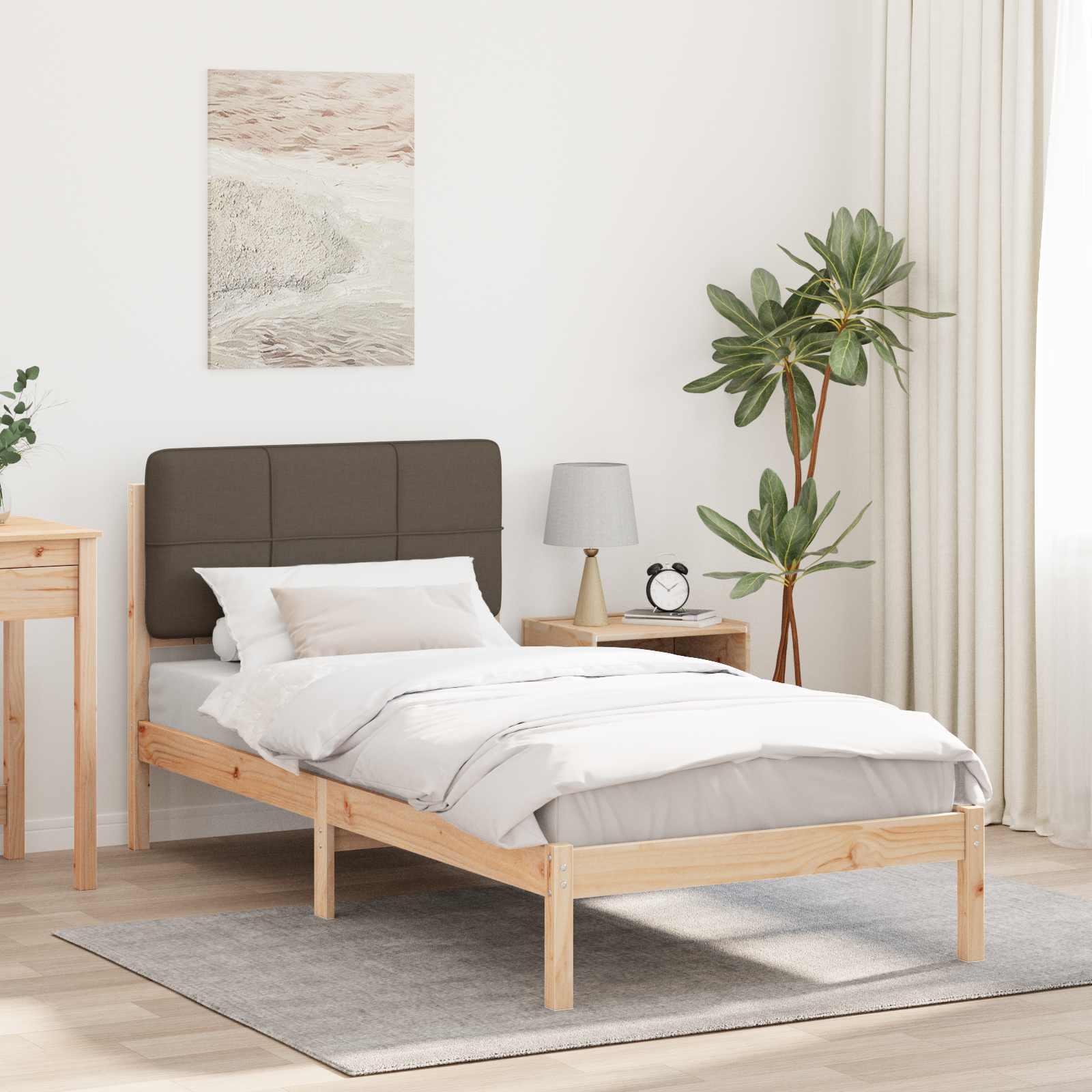 Sengestel med polstret hovedgavl - gråbrun, 90 x 200 cm