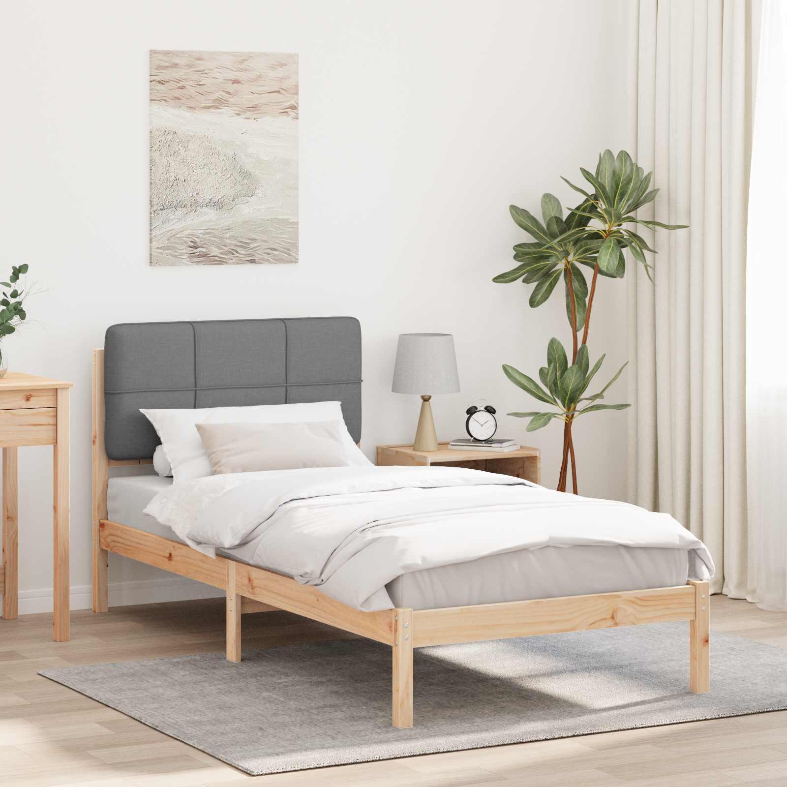 Sengestel med polstret hovedgavl - lysegrå 80 x 200 cm