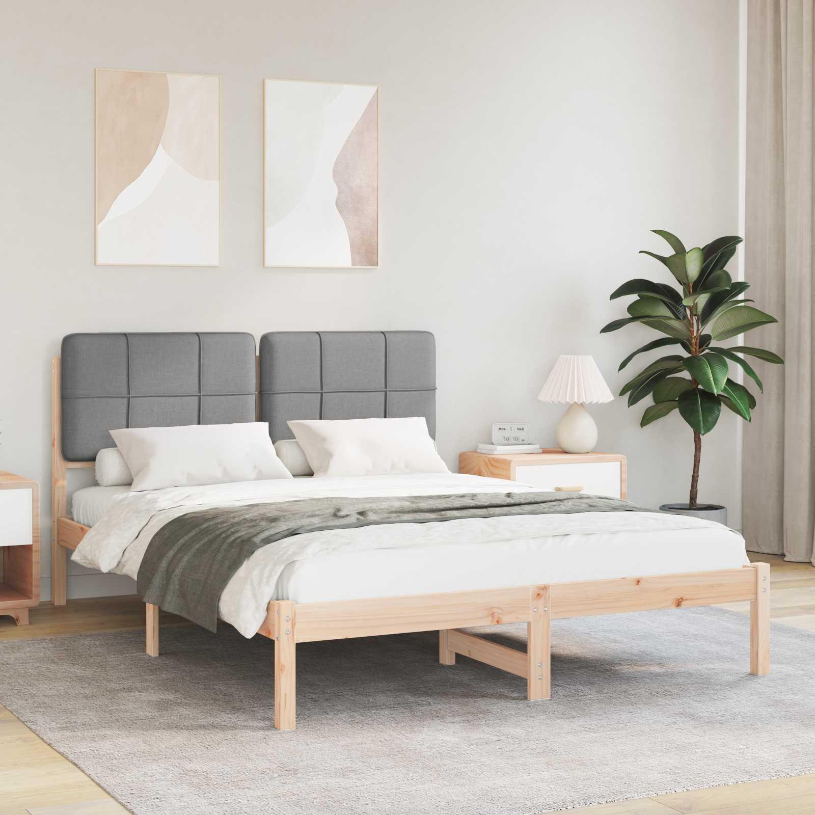 Sengestel med polstret hovedgavl - lysegrå 150 x 200 cm