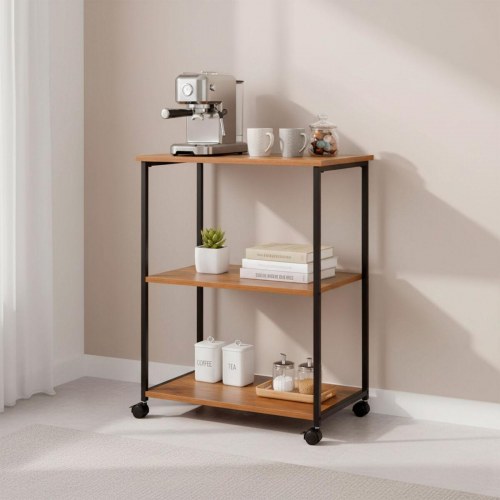 Reol med hjul Max Home - jern og træ MDF, 3 hylder, 48 × 62 × 30 cm