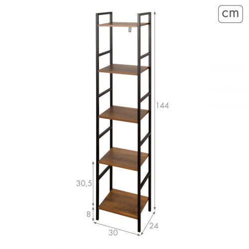 Reolsystem Max Home - jern og træ MDF, 5 hylder, 30 × 144 × 24 cm