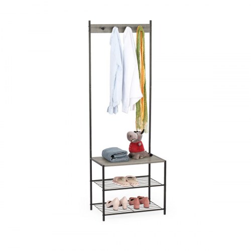 Knagerække med hylde MobleKit - sort/grå, træ og metal, 160 × 40 × 175 cm (3 enheder)