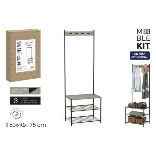 Knagerække med hylde MobleKit - sort/grå, træ og metal, 160 × 40 × 175 cm (3 enheder)