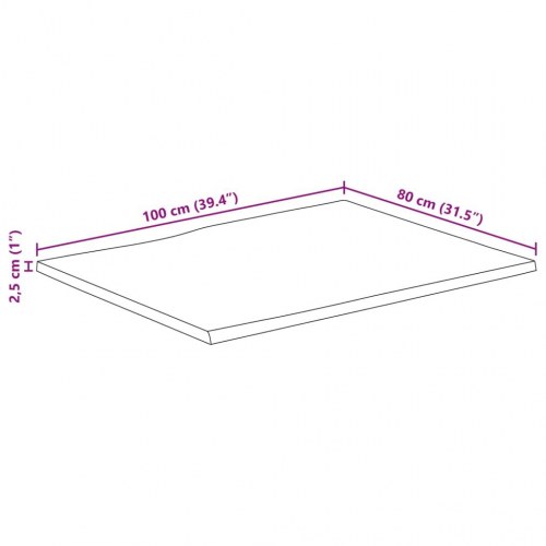 Bordplade 100 × 80 × 2,5 cm - rektangulær i massivt akacietræ med naturlig kant