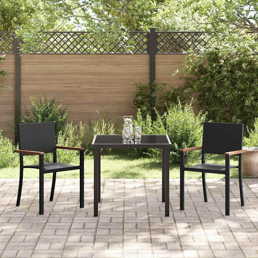 Have spisebordssæt 3 dele - sort, pulverlakeret stål og rattan