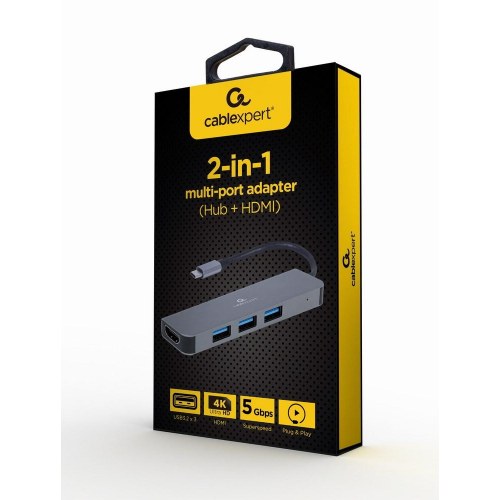 USB-C hub med HDMI – Gembird 2-i-1 multiport-adapter