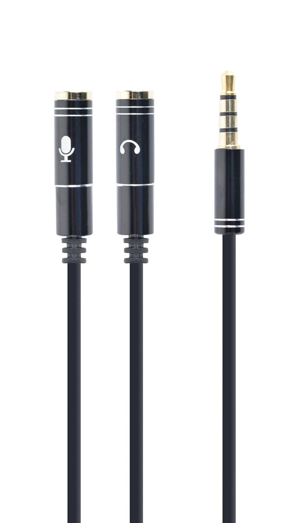 Jack splitterkabel 3,5 mm til headset/mikrofon - Gembird, 0,2 m, sort billede