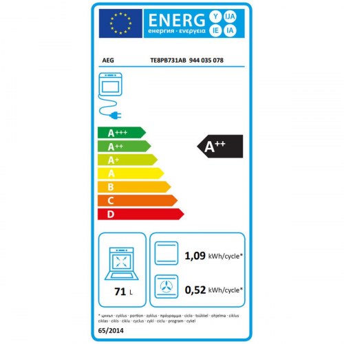 Indbygningsovn AEG pyrolyse 71 l - TE8PB731AB, 3.400 W, sort