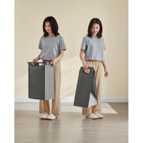 Vasketøjskurv med 4 rum udtrækkelige poser, hylde, metalstel, 4 × 40 l, 116 × 33 × 72 cm, sort/grå