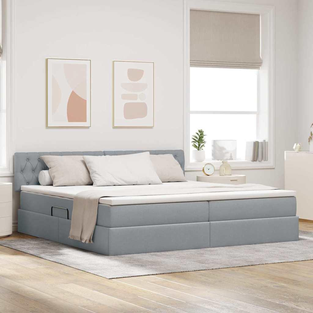 Seng Med Opbevaring Og Led Med Madras Stof - Lysegrå / 200 x 200 cm / Quilted design