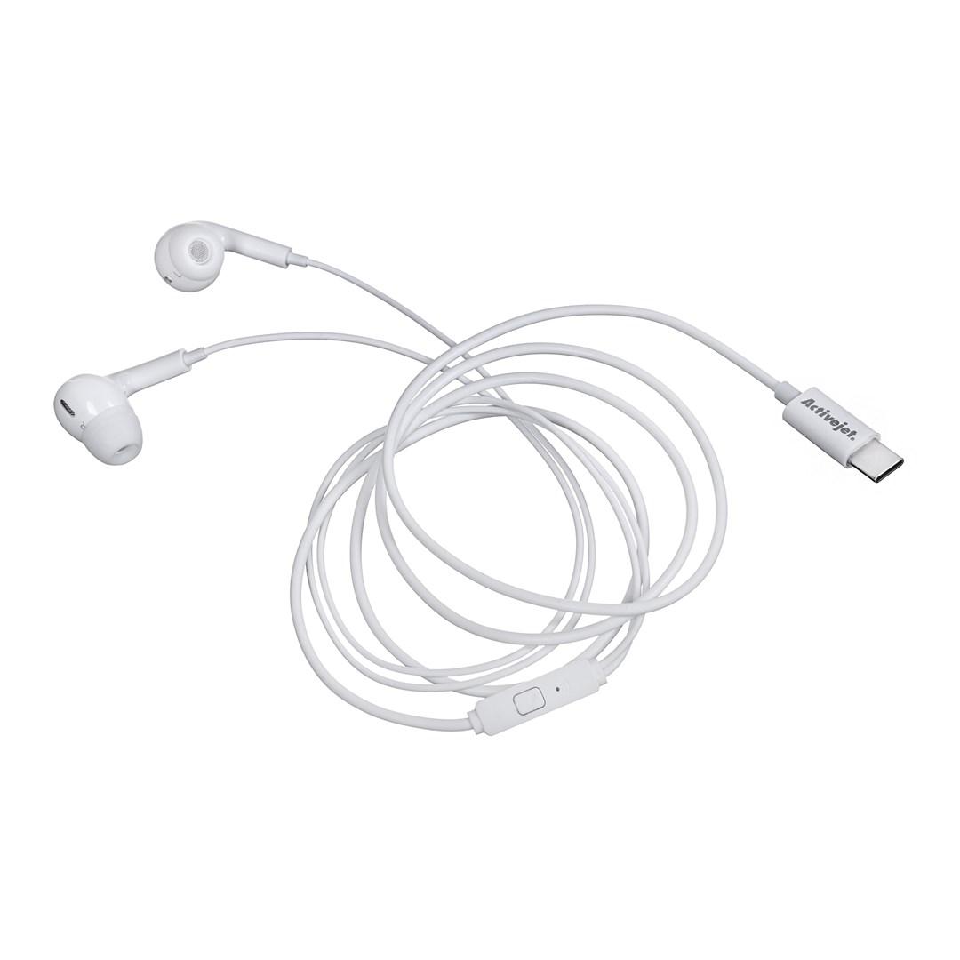 In-ear høretelefoner USB-C – Activejet, hvid, med mikrofon