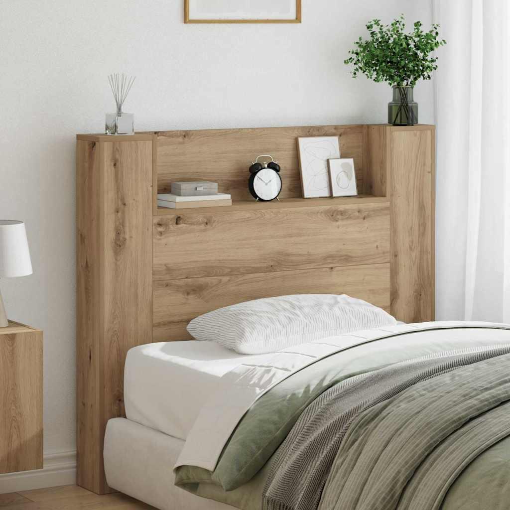 Opbevarings-sengegavl med LED - artisan-eg, konstrueret træ, 120 cm