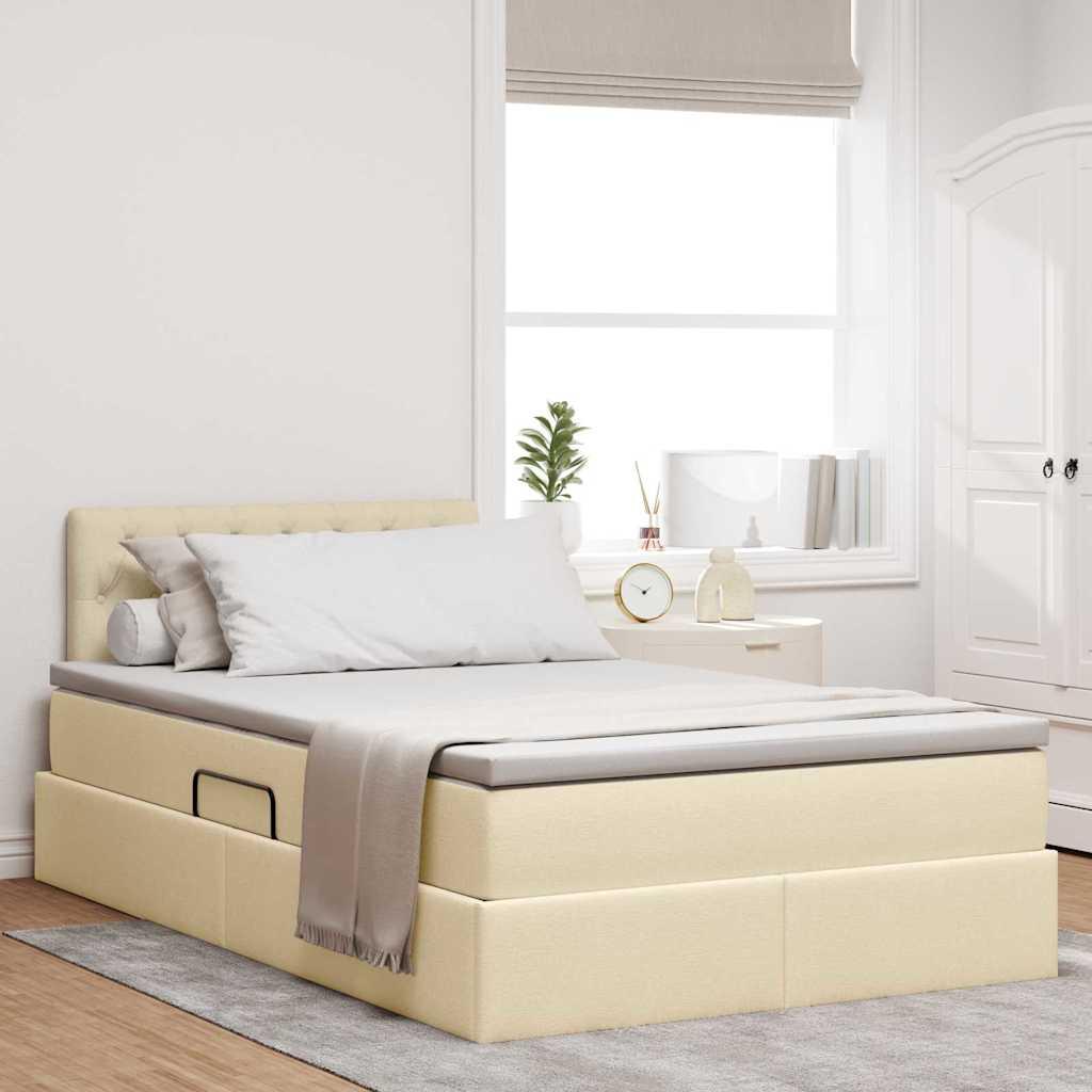 Seng med opbevaring og LED med madras Creme 120 x 200 cm Stof