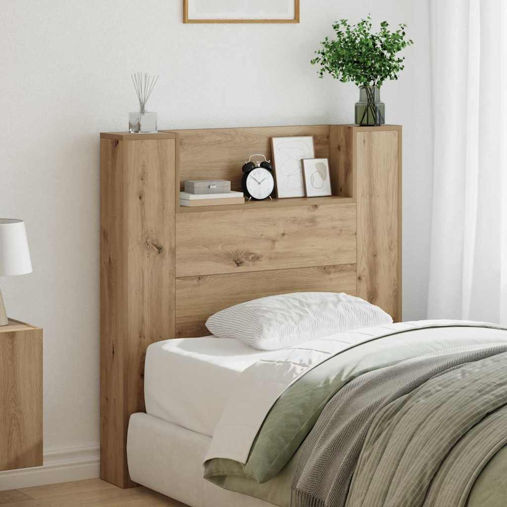 Opbevarings-sengegavl med LED - artisan eg, konstrueret træ, 100 cm