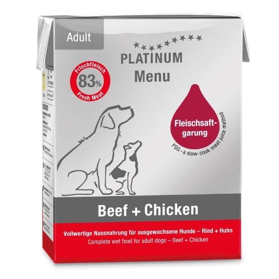 Hundefoder vådfoder PLATINUM Menu Adult okse + kylling 375 g