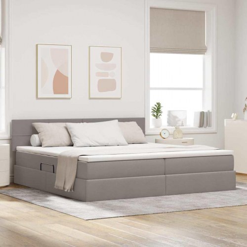 LED opbevaringsseng med madras - gråbrun 200 x 200 cm, stof