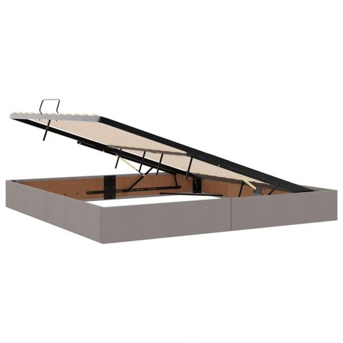 LED opbevaringsseng med madras - gråbrun 200 x 200 cm, stof