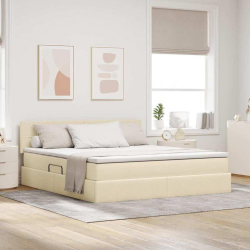 LED opbevaringsseng med madras - creme 180 x 200 cm, stof