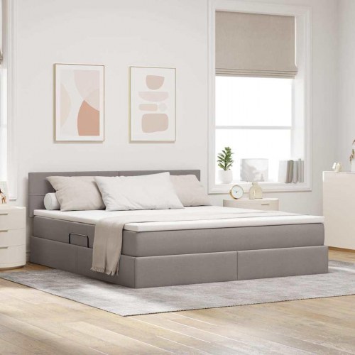 LED opbevaringsseng med madras - gråbrun 180 x 200 cm, stof
