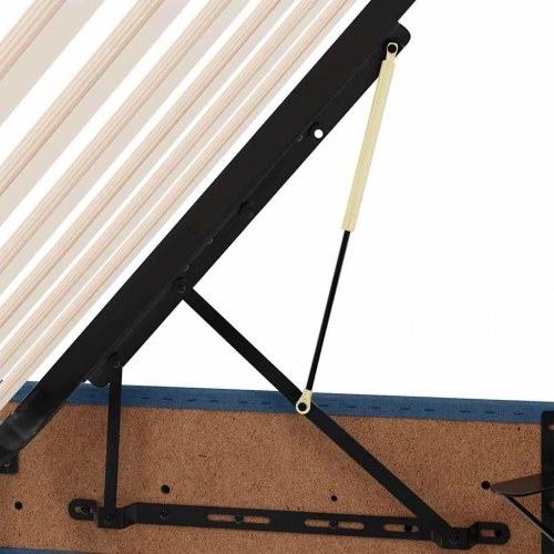Opbevaringsseng med LED og madras - blå stof 160 x 200 cm