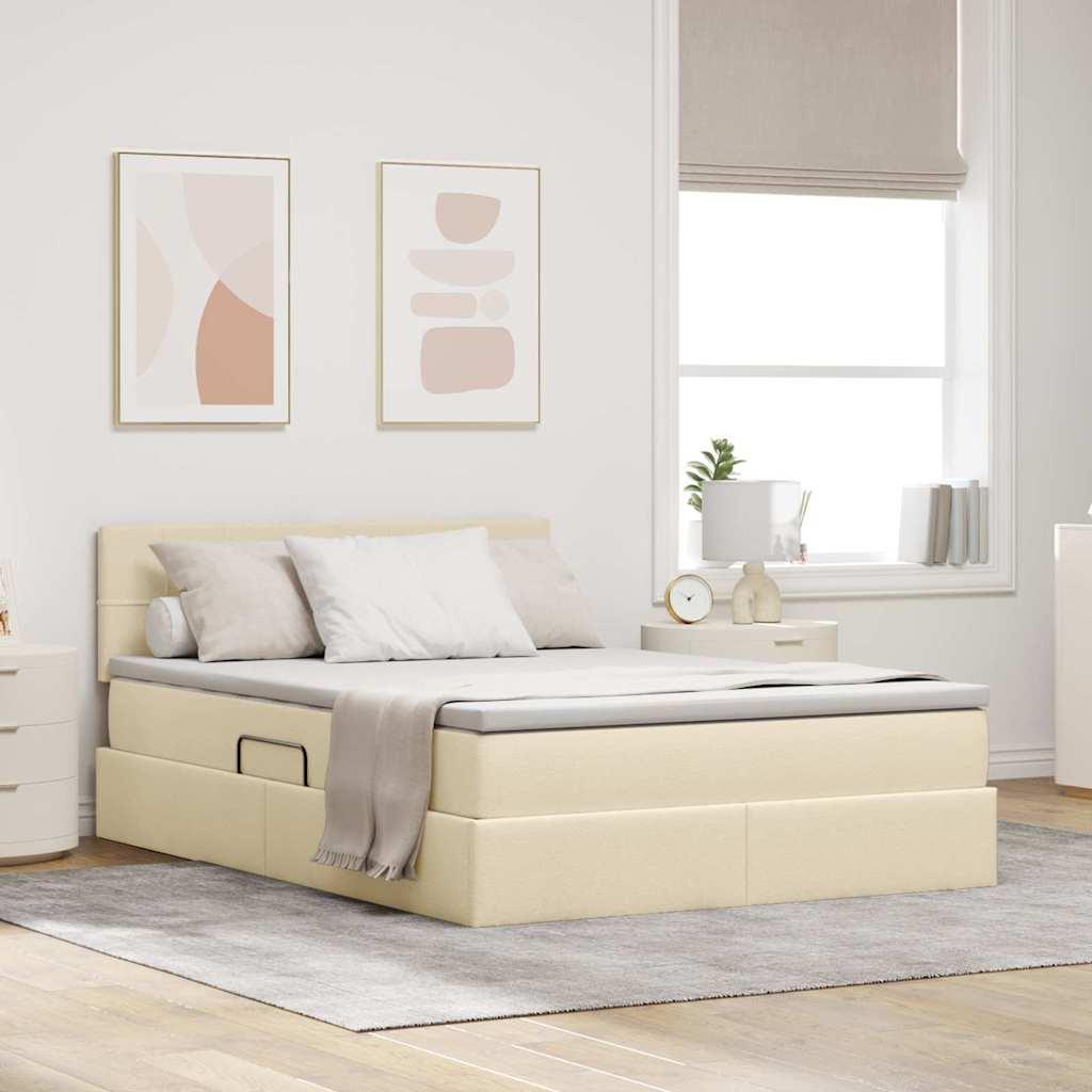 Seng med opbevaring og LED med madras Creme 140 x 200 cm Stof