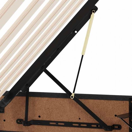 Opbevaringsseng med LED og madras - sort stof 140 x 200 cm