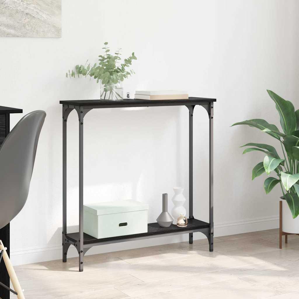 Konsolbord med hylde Sort eg 75 x 22,5 x 75 cm Konstrueret træ