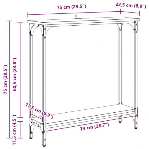 Konsolbord i gammelt trælook - 75 × 22,5 × 75 cm, konstrueret træ og metal