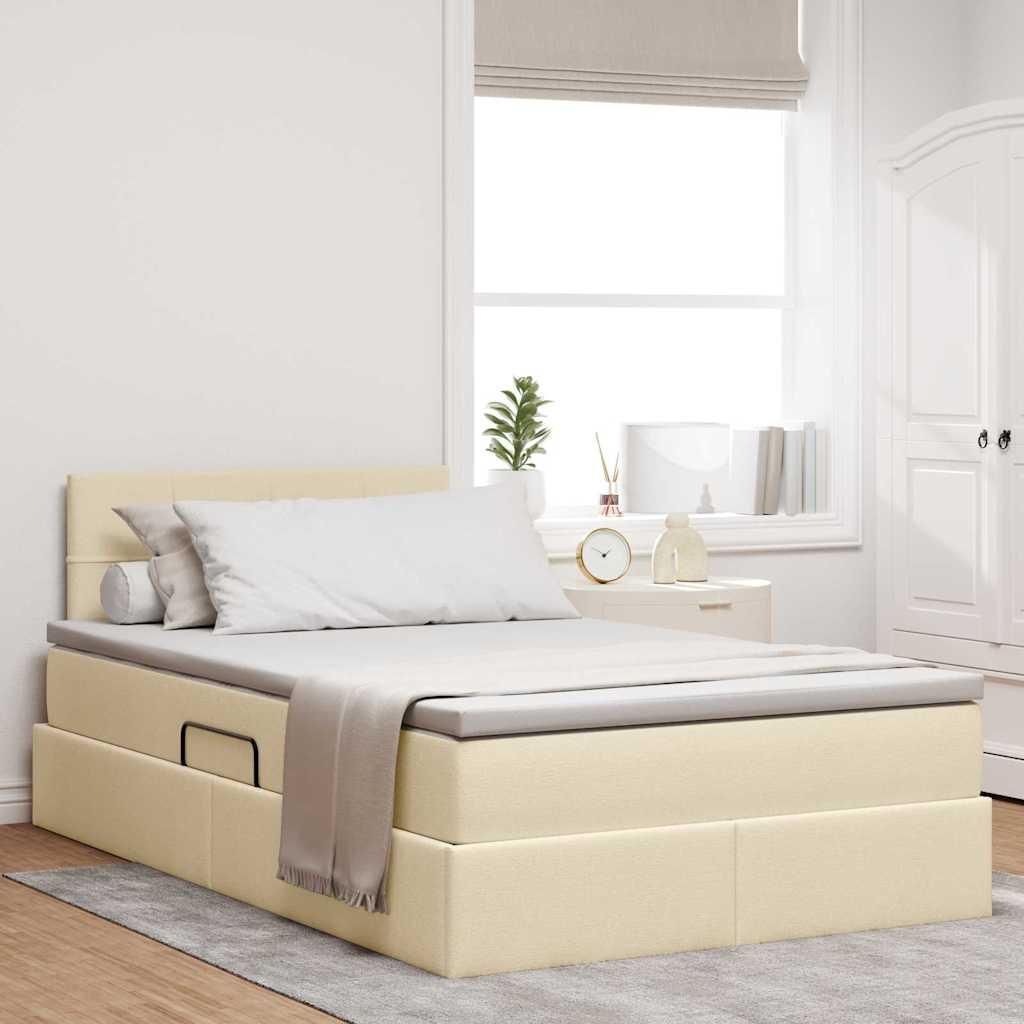Seng med opbevaring og LED med madras Creme 120 x 200 cm Stof