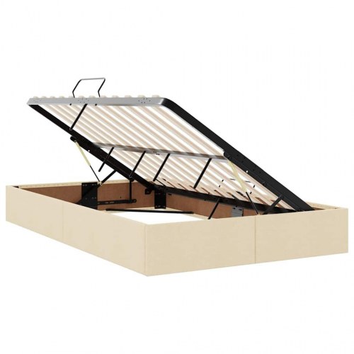 LED opbevaringsseng med madras - creme 120 x 200 cm, stof