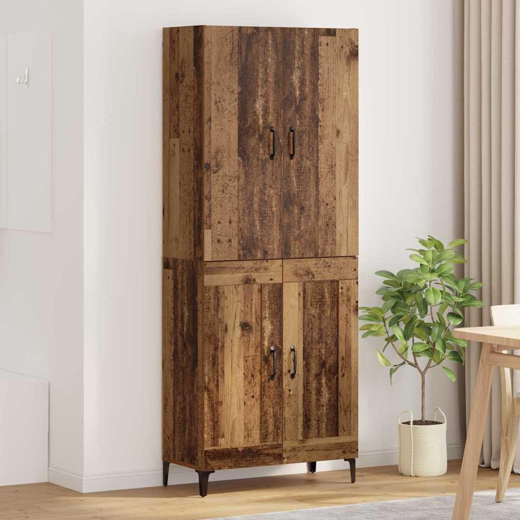 Highboard i gammelt træ-look 69,5 × 34 × 180 cm - konstrueret træ