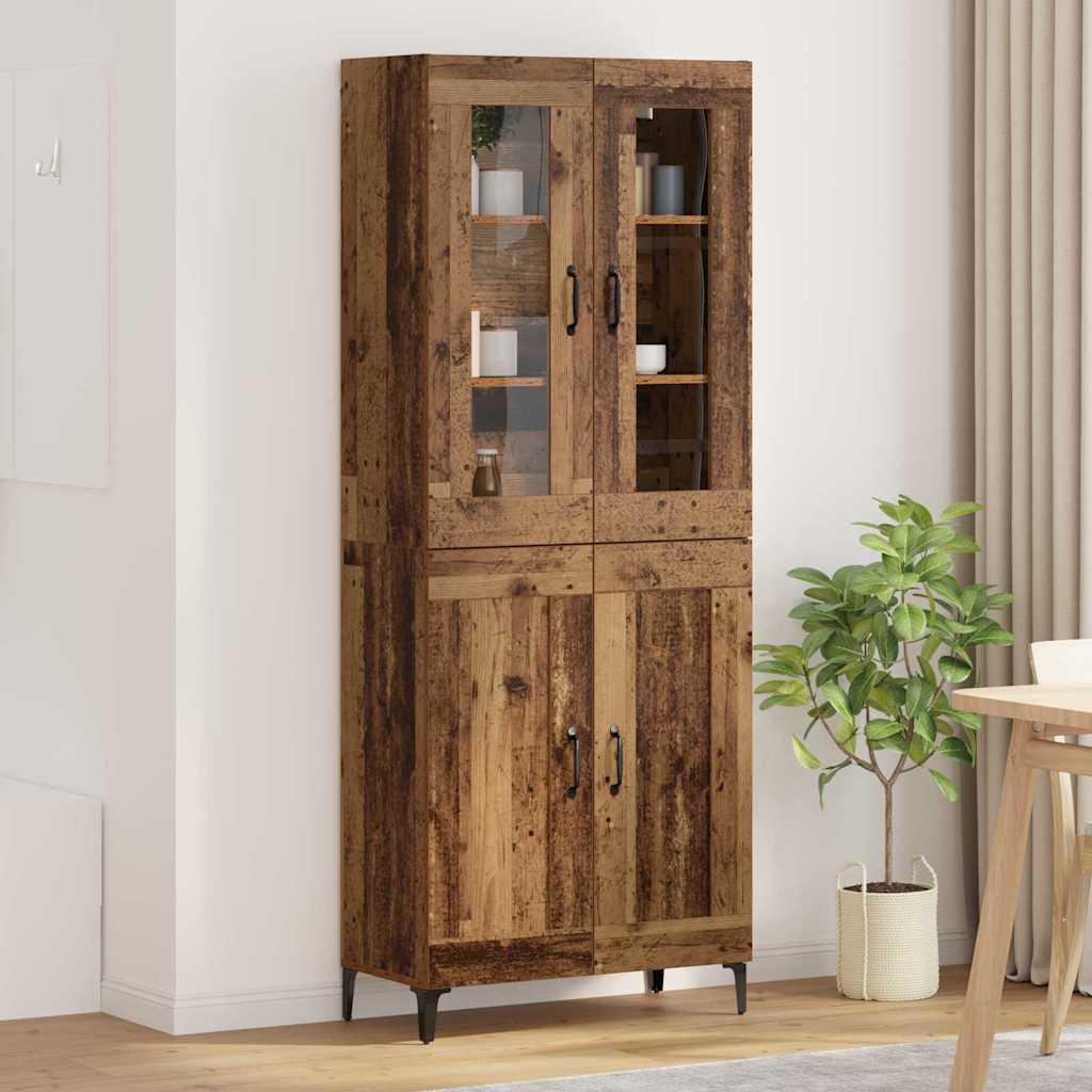 Highboard i gammelt trælook - konstrueret træ, 69,5 × 34 × 180 cm med glaslåger