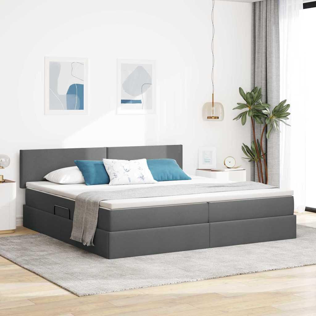 vidaXL LED opbevarings seng med madras Mørkegrå 200 x 200 cm Stof