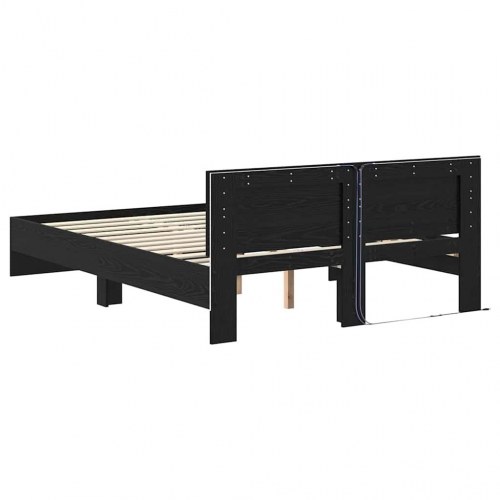 Sengestel med LED og hovedgærde - sort eg, 140 x 190 cm