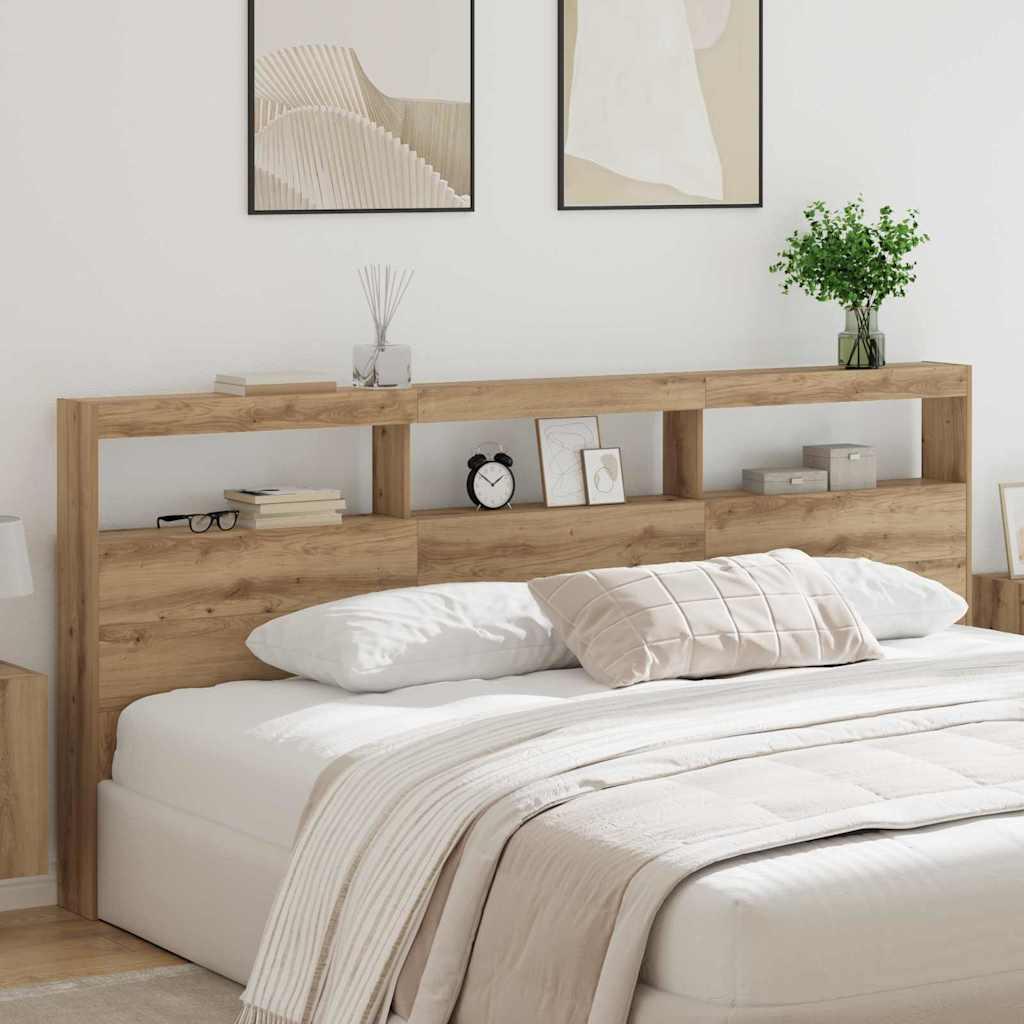 Hovedgærde med LED - Artisan egetræ, 220 × 17 × 102 cm, konstrueret træ