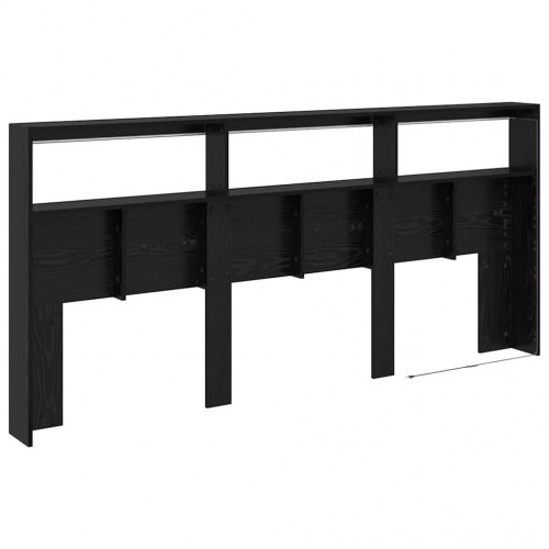 Sengegavl med LED og opbevaring - sort eg, 220 x 17 x 102 cm